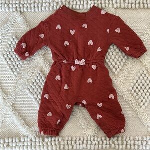 Adorable Red Quilted Baby Romper with Heart Pattern